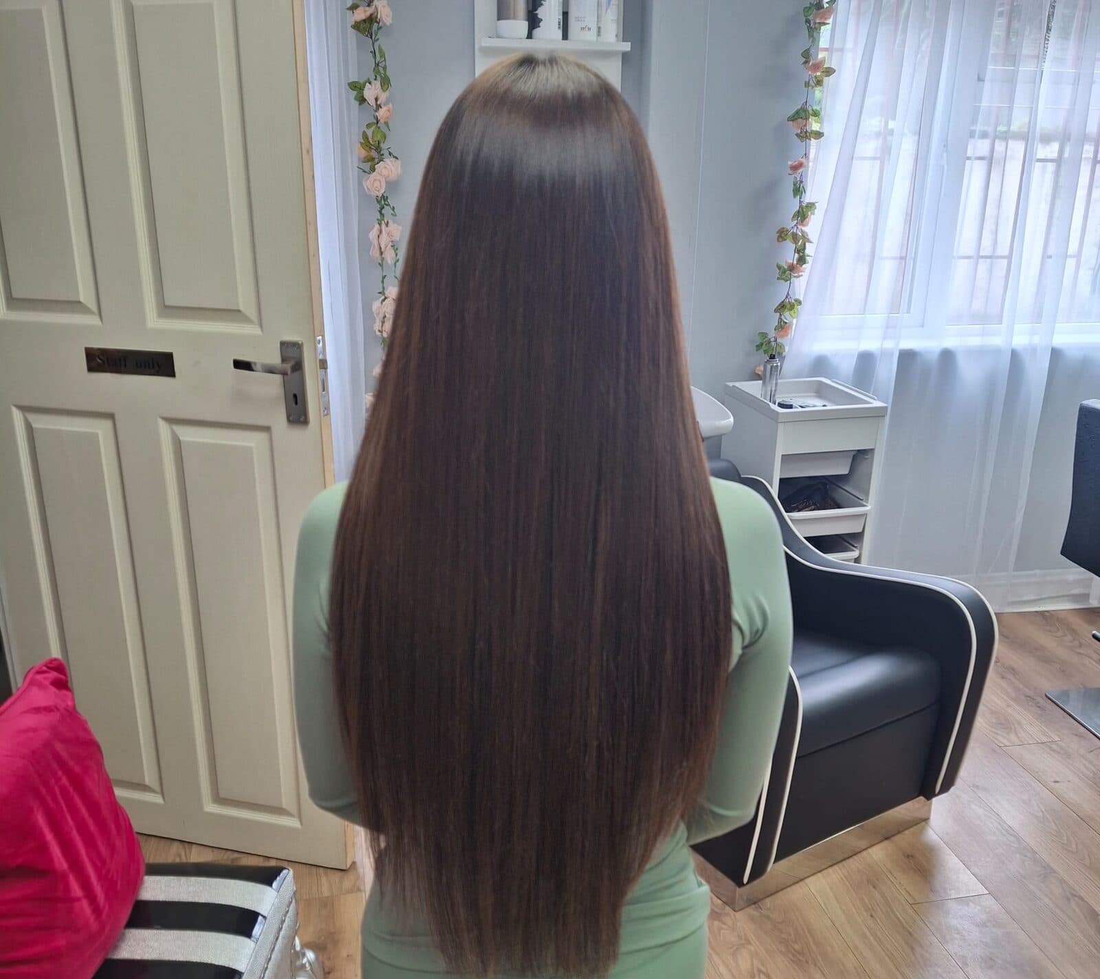 Very long straight brunette hair extensions